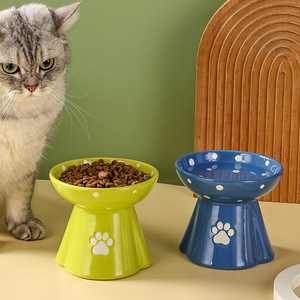 Customizable <b>ceramic</b> pet bowls, made from your designs, cat bowls, <b>dog</b> bowls, polka dot stemmed bowls for safe feeding and neck - Product Image 2