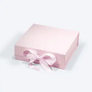 Роскошная розовая Складная квадратная коробка с магнитным закрытием, подарочная упаковочная коробка с лентой
