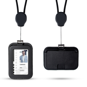 Porte-badge rétractable en cuir véritable de qualité supérieure, imperméable et anti-rayures, avec cordon - Product Image 1
