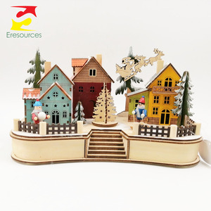 Centre de noël découpé au Laser, 10 pièces, scène de Village de noël, <span class=keywords><strong>maison</strong></span> de noël, décorations en bois - Product Image 4