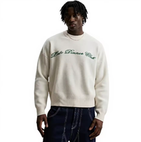 Pull en tricot jacquard à col rond à manches longues en coton 100% avec logo personnalisé, décontracté et surdimensionné, pour hommes