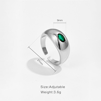 VEWANT Trendiger Weißkupfer-Ring mit 18K Gold/Rhodium-Beschichtung, Breites Band, Anlaufbeständig, Ovaler Smaragdgrüner CZ, Gewölbter Offener Ring für Damen