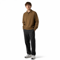 Sweat-shirt polo ample avec patte de boutonnage à trois boutons, broderie Laurel sur la poitrine, haut streetwear chiné pour un style décontracté