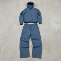 Ensemble sweat-shirt à capuche et pantalon de survêtement bleu, couleur unie, coupe ample, longueur intégrale, avec cordon de serrage, survêtement décontracté pour adultes, vêtements d'automne