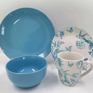 Servizio da tavola in porcellana vintage <span class=keywords><strong>blu</strong></span>, bianco e grigio con uccelli e <span class=keywords><strong>peonie</strong></span>, stoviglie bicolore in stile Chinoiserie - Product Image 4
