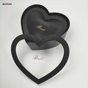 高品質2in1プラスチックフラワーボックス、高級ハート型窓付きギフトボックス、生花包装用 - Product Image 1