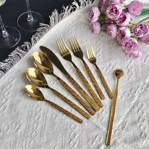 Ensemble de couverts en acier inoxydable à motif rocheux, couteau à steak, fourchette, cuillère à dessert, cuillère à thé, pour hôtel, restaurant occidental - Product Image 3