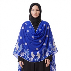 Écharpe en mousseline de soie pour femme, motif marguerite, strass brodés, bordure à volants, légère et respirante, personnalisable OEM ODM - Product Image 1