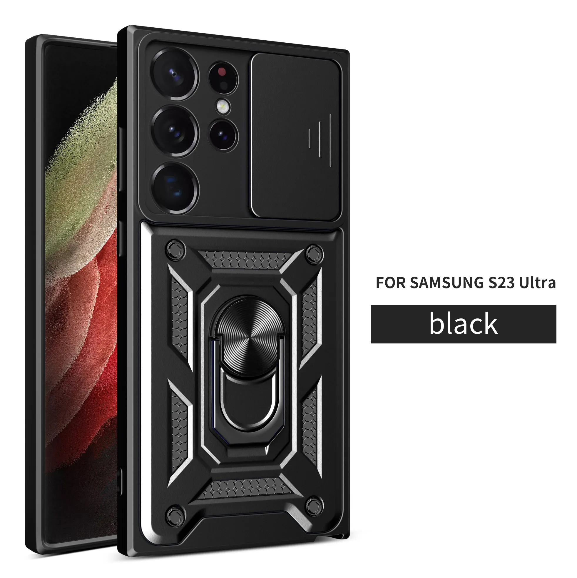 Protetor De Câmera De Janela Deslizante Anel Magnético Stand Defend Phone Case para Samsung Galaxy S21 S22 S23 S24 Ultra