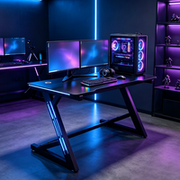 Meja Komputer E-sports Ergonomis dengan Permukaan MDF dan Finishing Stiker, Meja Gaming dengan Lampu RGB untuk Pemain Profesional