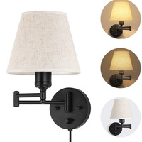 Applique murale LED transfrontalière de style américain avec bras articulé en fer et abat-jour en lin, lampe de lecture en tissu pour chambre à coucher, chevet, hôtel, bureau