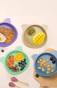 Ensemble de vaisselle pour tout-petits en silicone de style japonais moderne avec motif animal cochon, assiette et bol à ventouse sans BPA pour cadeaux d'anniversaire - Product Image 2