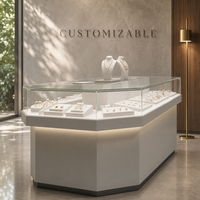 Vitrine à bijoux en verre large sur mesure avec éclairage LED, cadre en acier inoxydable, vitrine écologique pour magasin de détail