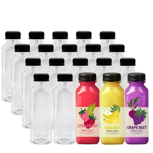 Bottiglia di succo in PET da 250ml 350ml 400ml bottiglia di succo di plastica trasparente per bevande in PET trasparente di forma quadrata personalizzata