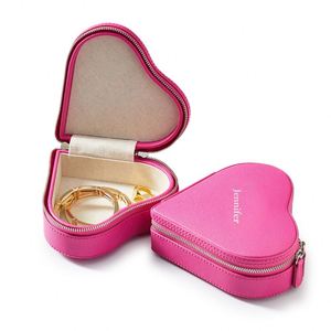 Boîte à bijoux portable en cuir PU en forme de cœur pour le voyage, petite boîte de rangement en gros - Product Image 3