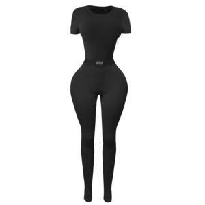 Conjunto de ropa de salón de 2 piezas personalizado para mujer, chándal de algodón, camisetas sólidas y mallas, conjunto de ropa de salón de dos piezas - Product Image 2