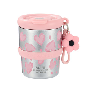 แก้วเก็บความร้อนกาแฟพิมพ์ลายน่ารัก ขนาด 350 มล. ทำจากสแตนเลส พกพาสะดวก พร้อมสายคล้องลายดอกไม้ ฝาปิดแบบพลิก เหมาะสำหรับเป็นของขวัญสำหรับสำนักงาน - Product Image 6