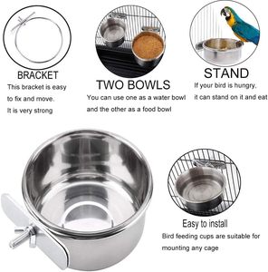 Bol d'alimentation portable en acier inoxydable le plus vendu pour perroquets, avec support à pince pour cage suspendue - Product Image 5
