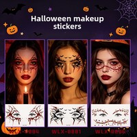Accesorio de maquillaje para Halloween, sombra de ojos, pegatinas de cara aterradoras, telaraña 3D, tatuajes de larga duración resistentes al agua para mujeres, hombres y niños