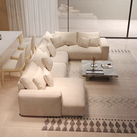 Minis MN-SF43 Modernes Nordisches Holzrahmen-Sofa Großes Beige-Weißes Modulares Stoffsofa Frei Kombinierbar U-förmig Wohnzimmer- und Flurmöbel