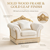 Ensemble de salon européen de luxe en bois massif, tissu crème, canapé et table basse sculptés à la main de style royal français