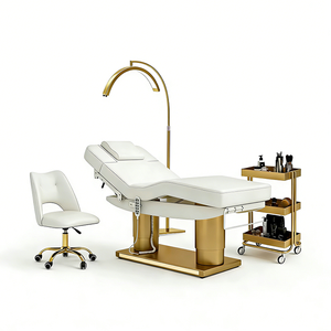 Cama <span class=keywords><strong>de</strong></span> Belleza Moderna y Lujosa con Doble Columna Dorada, Cama Eléctrica para Pestañas con 4 Motores, Cama <span class=keywords><strong>de</strong></span> Masaje para <span class=keywords><strong>Spa</strong></span> con Iluminación LED - Product Image 1