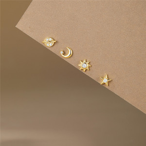 SP Fine Jewelry 925 Sterling Silver Korean Cubic Zircon Star <span class=keywords><strong>Moon</strong></span> S925 Stud Earring 4 PCS/Set - Product Image 2