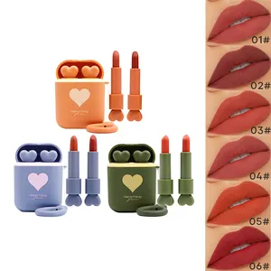 Airpod Lovely wireless earphone design Cute girl double lipstick fashion korean private label lipstick a special gift for girls