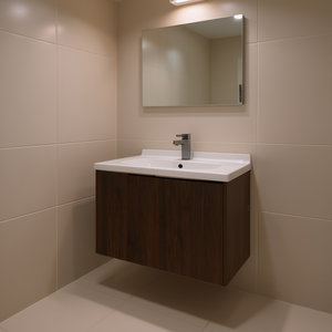 Meuble-lavabo mural 30 pouces en bois foncé, design moderne, portes à fermeture douce, vasque en céramique pour petits espaces - Product Image 2