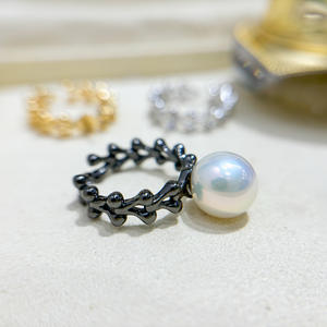 Support de bague en argent S925, accessoires DIY pour perles, perles rondes simples de 8-9 mm, bijoux en argent 1841 - Product Image 3