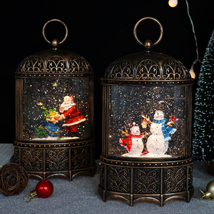 Müzik kuş kafesi ile noel kar küresi fener noel baba için ışıltılı şarkı işıklı fener lamba ev dekor