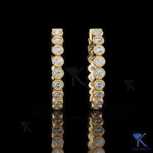 Custom Lab Grown CVD HPHT Diamond Bezel Set Full Eternity <b>Hoop</b> <b>Earrings</b> Milgrain 14K <b>Solid</b> Gold Luxury Women Bridal Jewelry - Product Image 2