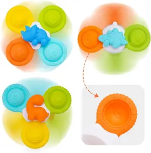 3 peças de brinquedo giratório de ventosa de dinossauro para bebês de 1 ano de idade com silicone pop up