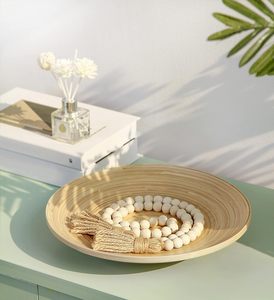 Guirlande de perles en bois style ferme avec pompons, chapelet polyvalent, décoration murale bohème <span class=keywords><strong>chic</strong></span> pour la maison (naturel) - Product Image 3