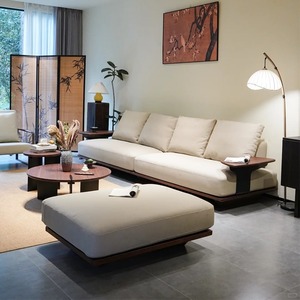 2025 Phong Cách Mới Rắn Gỗ Óc Chó <span class=keywords><strong>Sofa</strong></span> Đặt Phòng Khách Hiện Đại Thẳng Vải Với Bài Hát Thẩm Mỹ Ánh Sáng Sang Trọng Đồ Nội Thất Nhà - Product Image 2