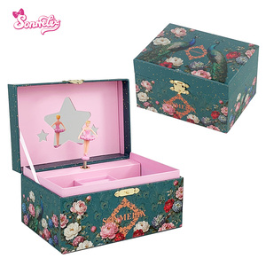Boîte à musique florale vintage pour filles, motif paon, boîte à musique de ballerine dansante avec miroir - Product Image 1