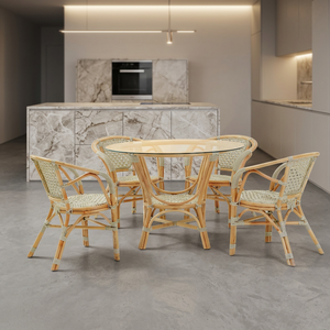Ensemble de salle à manger 4 pièces Pelangi Bistro, style artisanal asiatique, chaises et table en rotin massif, confortables, pour intérieur et extérieur - Product Image 4