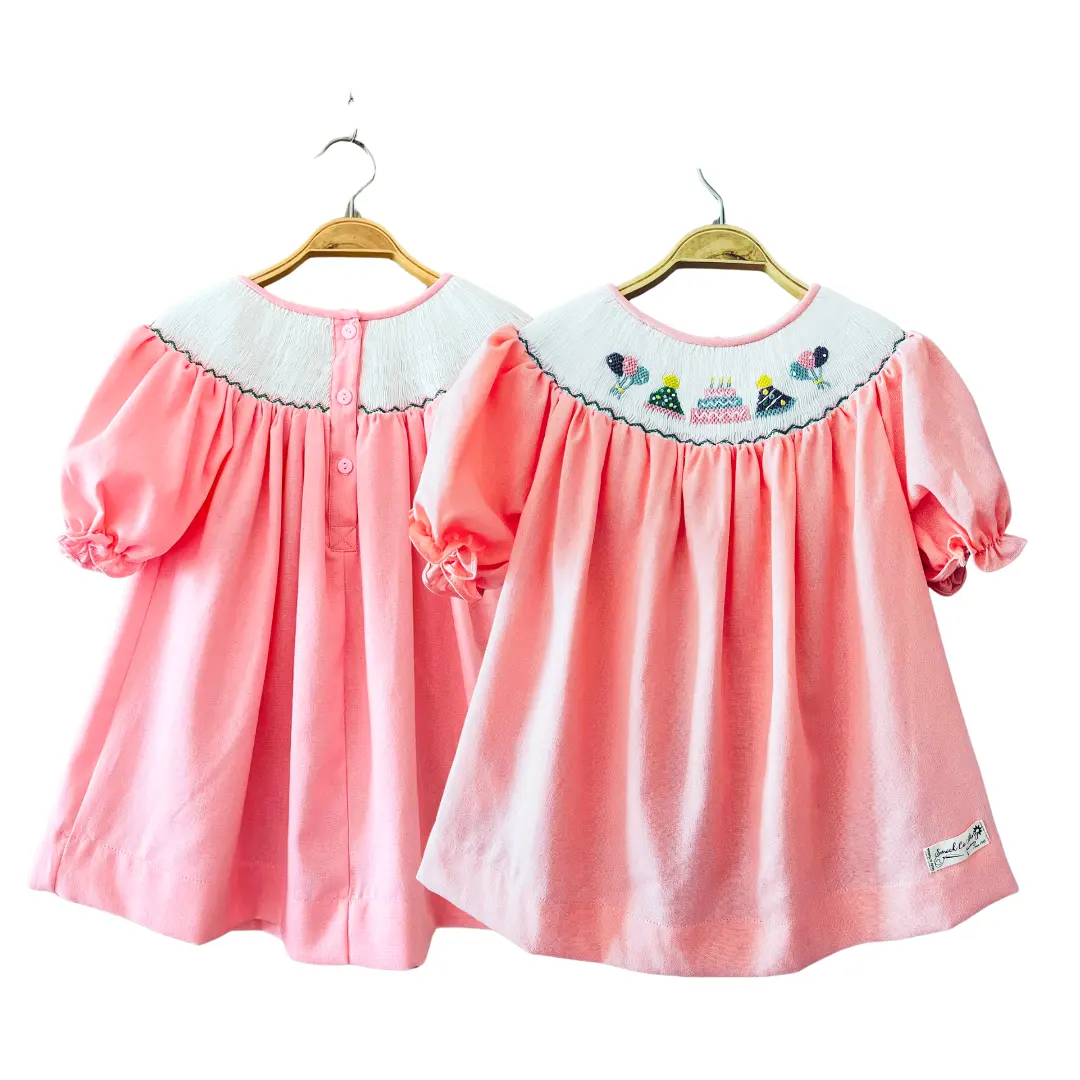 Wholesale Custom Designs OEM ODM 100% Algodão Roupas Para Crianças Crianças Roupas Girl Smocking Dress Princess Casual