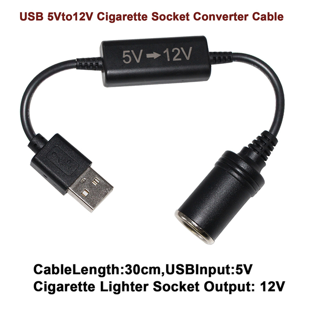 Automotive USB 5V to 12V Voltage Converter Cigarette Lighter Female Socket Cable Brand New 12W Pure Copper
