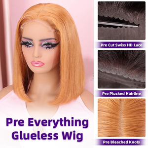 วิกผมแท้แบบไม่ต้องใช้กาว  พร้อมถอนขนและตัดแต่ง<span class=keywords><strong>ทรง</strong></span>แล้ว  ตัวอย่างลูกไม้ HD 5x5  <span class=keywords><strong>ทรง</strong></span>บ๊อบ  ไม่ต้องใช้กาว  สีบลอนด์  ถอนขนและตัดแต่งทรงแล้ว  สีน้ำตาลน้ำผึ้ง  30 # - Product Image 2