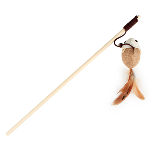 Ratón interactivo de lino y algodón de juguete para gatos de mano con estilo divertido de poste de madera de suministros directos de fábrica - Product Image 1