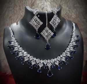 Contemporary Design White and Pink American Diamond Studded Triangular Necklace Earring <b>Fashion</b> <b>Jewellery</b> Set For Women - Product Image 3