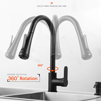 Robinet de cuisine à capteur monocommande en acier inoxydable gris anthracite, style classique moderne, avec douchette extractible à trois fonctions pour évier