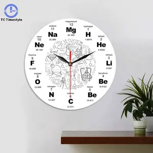 Horloge murale Home Art Decoration Quartz Acrylique Silencieux Horloges de classe Salon Symboles chimiques Tableau périodique des éléments