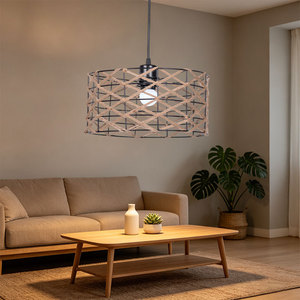 Hemp <b>Rope</b> Lampshade Round E27 LED Pendant <b>Light</b> For Industrial Japanese Style Spaces - Product Image 1