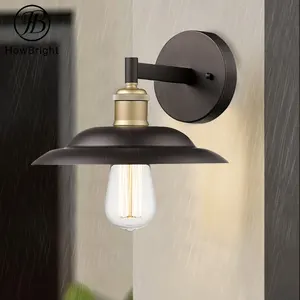 Amerikan tarzı E26 E27 demir koni duvar işık Antiqued Metal tek kafa ayarlanabilir LED lamba endüstriyel Vintage Retro bahçe lambası