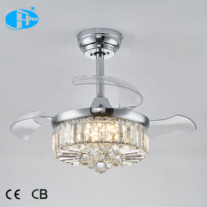Ventilateur de plafond en cristal au design moderne européen, lumière LED blanc chaud et <span class=keywords><strong>télécommande</strong></span> argentée, lustre DC 40W avec fonctions rétractables - Product Image 1