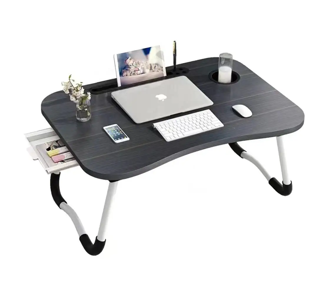 MDF लकड़ी पोर्टेबल मेसा Portatil तह कंप्यूटर बिस्तर डेस्क Foldable छोटे दराज के साथ बिस्तर लैपटॉप की मेज