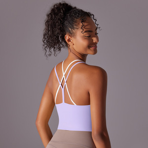 Wholesale Contrast Crisscross <b>Back</b> Longline Yoga Bra Padded Women Seamless Workout Sports Crop <b>Top</b> Slim Fit Fitness Activewear - Product Image 6