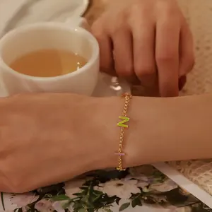 Personalized Enamel Name Bracelets Custom Colorful Letter Adjustable Bracelet For Women Jewelry